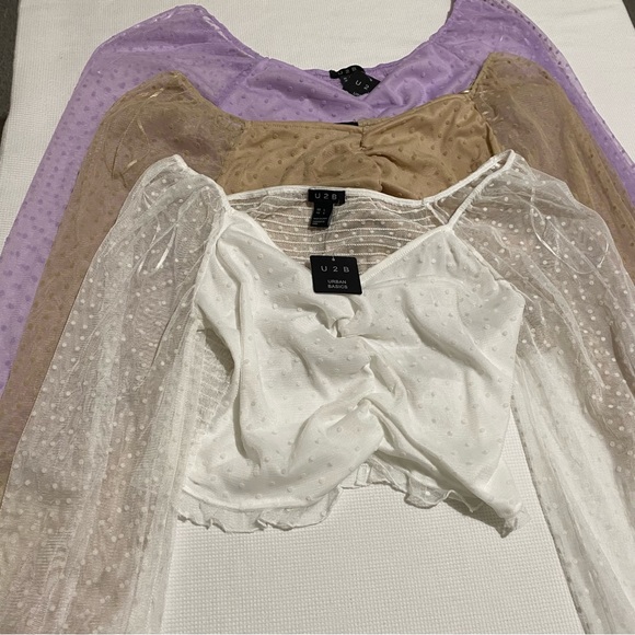 Lot of 3 U2B Urban Basic Polka Dot Sheer Long Sleeve Cropped Top Size L - Picture 2 of 15
